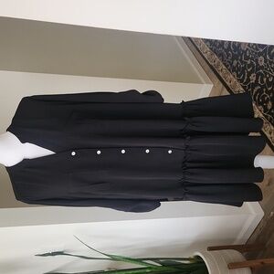 Emma & Michelle Dress Drop Waist Black Ruffle V-Neck Roll Tab Sleeves sz 2X